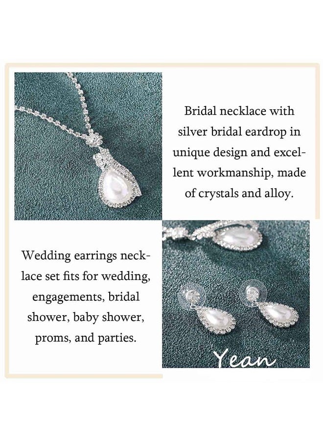 Yean Bride Silver Necklace Earrings Set Crystal Bridal Wedding Jewelry Sets Rhinestone Choker Necklace for Women and Girls (Set 2) - Image 3