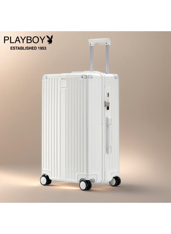 Playboy Luggage Suitcase For Men And Women, 26-inch White Travel Trolley Case With Universal Wheels, Travel Leather Suitcase With Password Lock - Image 1