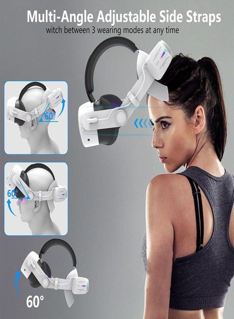Head Strap with 12000mAh Battery for Oculus/Meta Quest 3, Adjustable Headband Bracket with RGB Light, Soft Cushion VR Elite Strap for Balance Weight-White  - Image 2