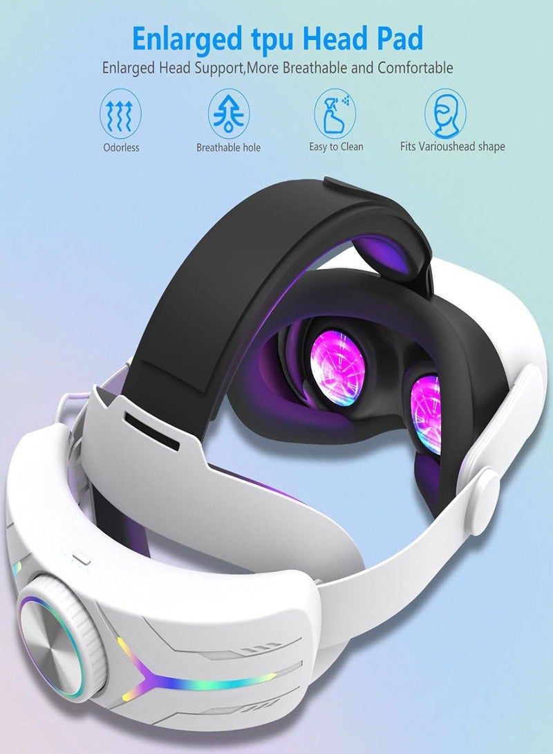 Head Strap with 12000mAh Battery for Oculus/Meta Quest 3, Adjustable Headband Bracket with RGB Light, Soft Cushion VR Elite Strap for Balance Weight-White  - Image 5