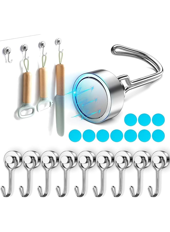PROMASS promass Magnetic Hooks, 10Pcs Heavy Duty Magnetic Hooks for Cruise Cabins, 25LBS Powerful Magnets with Rotatable Hooks for Refrigerator, Hanging, Grill, Locker, Metal Door (Diameter 16mm/0.62inch)  - Image 1