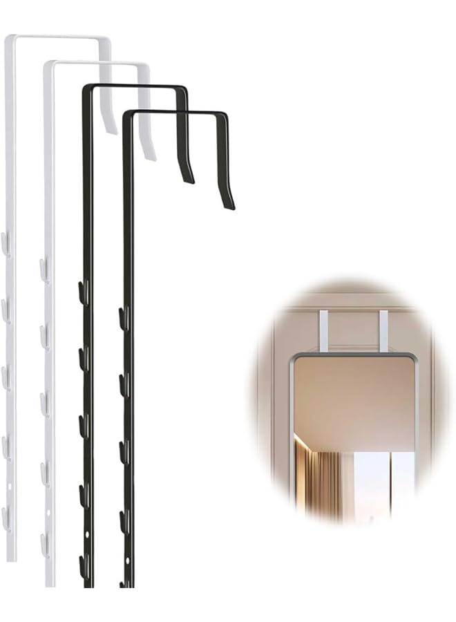 promass Over-The-Door Mirror Hanger, 2 Pairs Adjustable Mirror Hook Set with Protective Lining, 4 Mirror Brackets for 1.9'' Door Depth, Space-Saving Organizer (Black & White) - Image 1