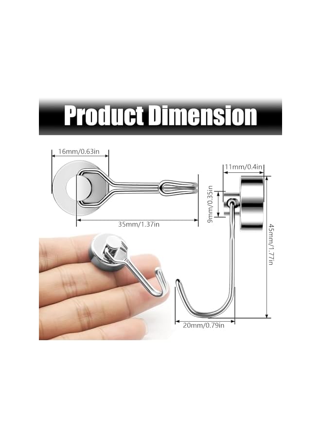PROMASS promass Magnetic Hooks, 10Pcs Heavy Duty Magnetic Hooks for Cruise Cabins, 25LBS Powerful Magnets with Rotatable Hooks for Refrigerator, Hanging, Grill, Locker, Metal Door (Diameter 16mm/0.62inch)  - Image 2