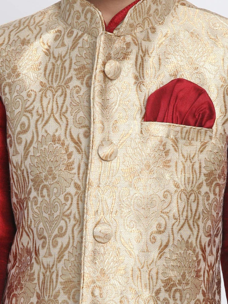 JBN Creation Boys' Rose Gold Silk Blend Nehru Jacket || Banarasi Brocade Woven Jacquard Modi/Nehru Jacket || Ethnic Wear for Festivals, Weddings_VASBJ024RG_36 - Image 4