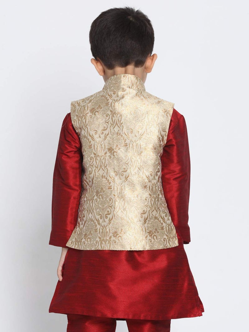 JBN Creation Boys' Rose Gold Silk Blend Nehru Jacket || Banarasi Brocade Woven Jacquard Modi/Nehru Jacket || Ethnic Wear for Festivals, Weddings_VASBJ024RG_36 - Image 5