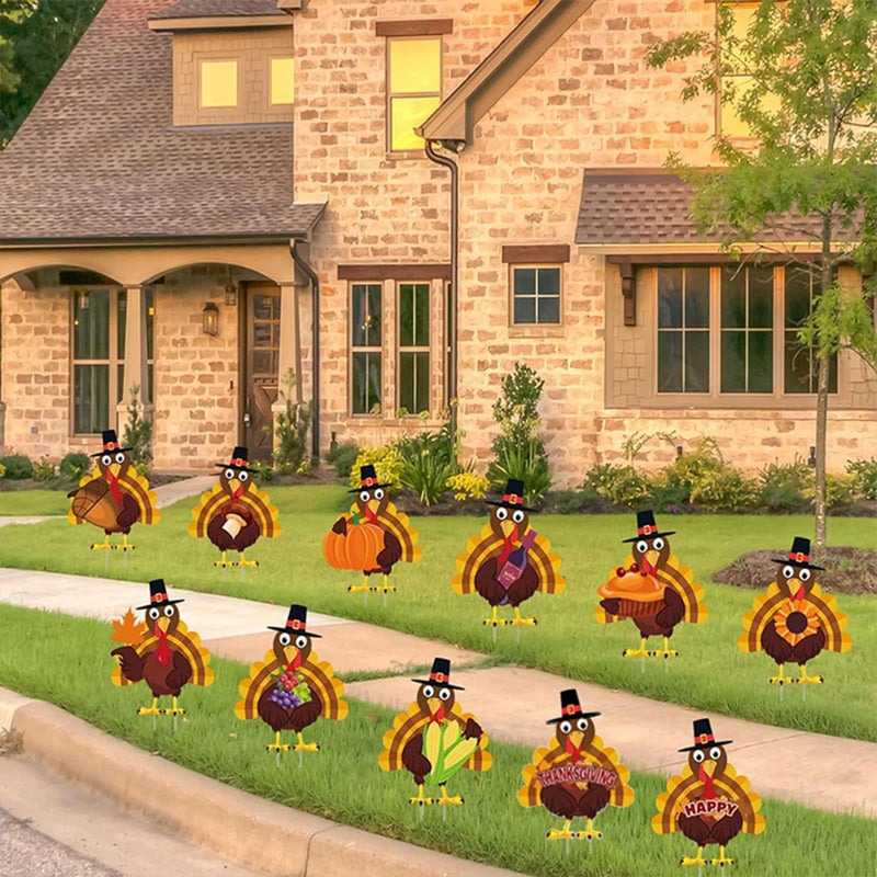 Fanboxk Thanksgiving Yard Decorations Outdoor  11Pcs Turkey Yard Signs With Stakes Harvest Porch Sign for Autumn Farmhouse Patio Outdoor Decor