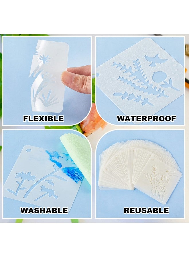 تيلينغ 80 قطعة من استنسل الزهور باقة الربيع استنسل اللوحة القابلة لإعادة الاستخدام استنسل الزهور البرية الصغيرة استنسل الزهور النباتية للرسم على الخشب جدار قماش الحرف الأثاث المنزلي علامة 3 × 3 بوصة - Image 2