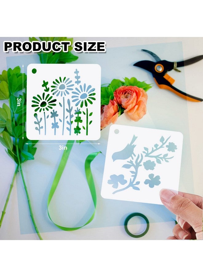 تيلينغ 80 قطعة من استنسل الزهور باقة الربيع استنسل اللوحة القابلة لإعادة الاستخدام استنسل الزهور البرية الصغيرة استنسل الزهور النباتية للرسم على الخشب جدار قماش الحرف الأثاث المنزلي علامة 3 × 3 بوصة - Image 3