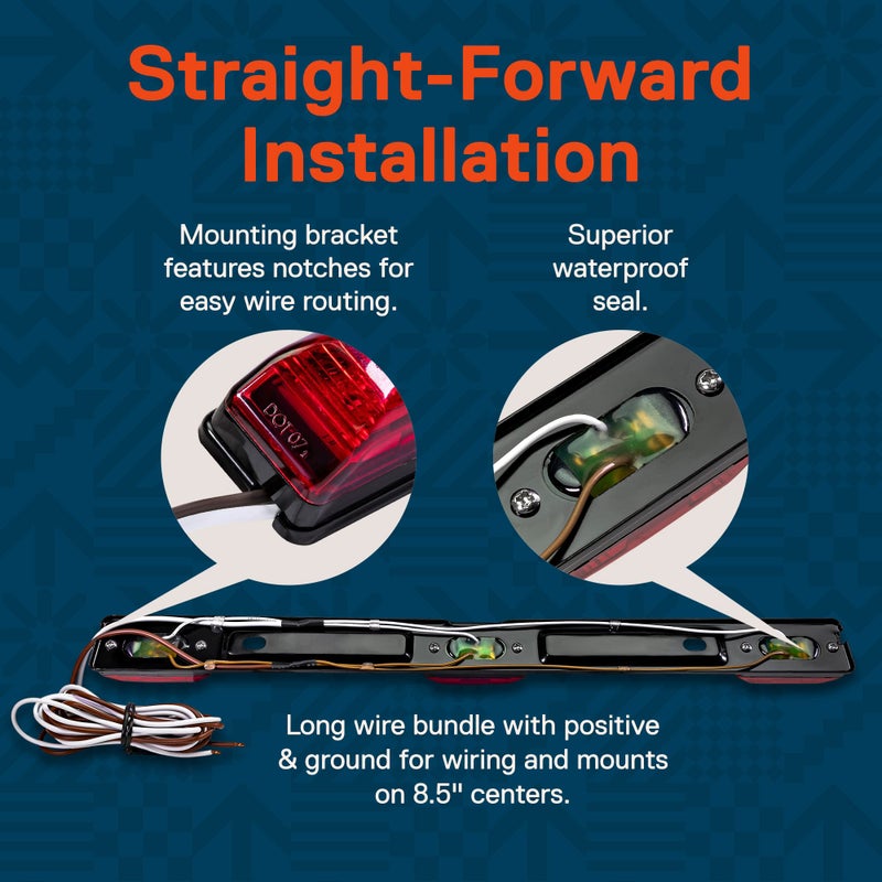 ONLINE LED STORE TRUE MODS 15" Inch 9 LED 3 Red Trailer Light Bar [DOT FMVSS 108] [SAE P2] [IP67 Submersible] 12V Identification Running Marker ID Center Rear Tail Lightbar Strip for 80" Enclosed Marine Boat Trailers - Image 5