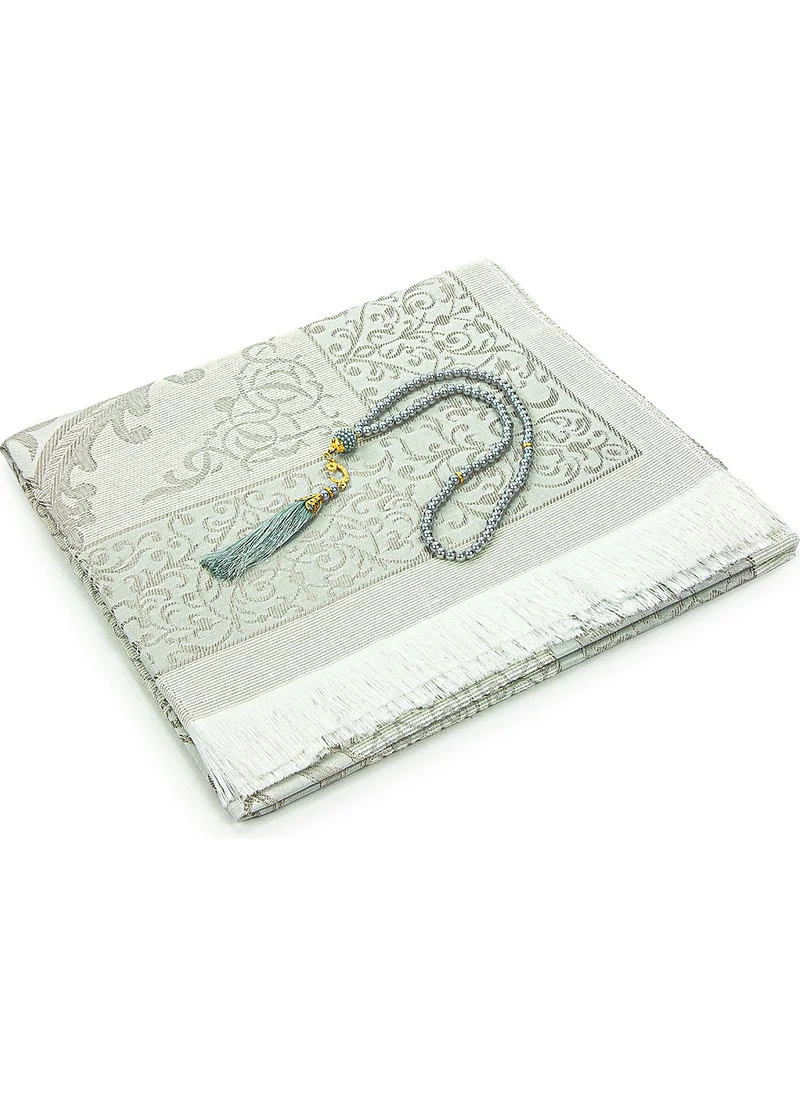 İhvan Online Bride and Groom's Gift Boxed Dowry Prayer Rug Set with Pearl Prayer Beads Gray