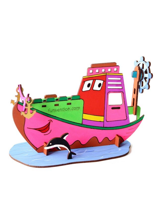 Funvention Ship - 3D Coloring Model - DIY Desk Organizer Pen Stand - STEM Leanring 3D Puzzle Toy - Art, Coloring and Painting Kit for Kids - Birthday Return Gift,3D Mechanical Do IT Yourself Toy - Image 2