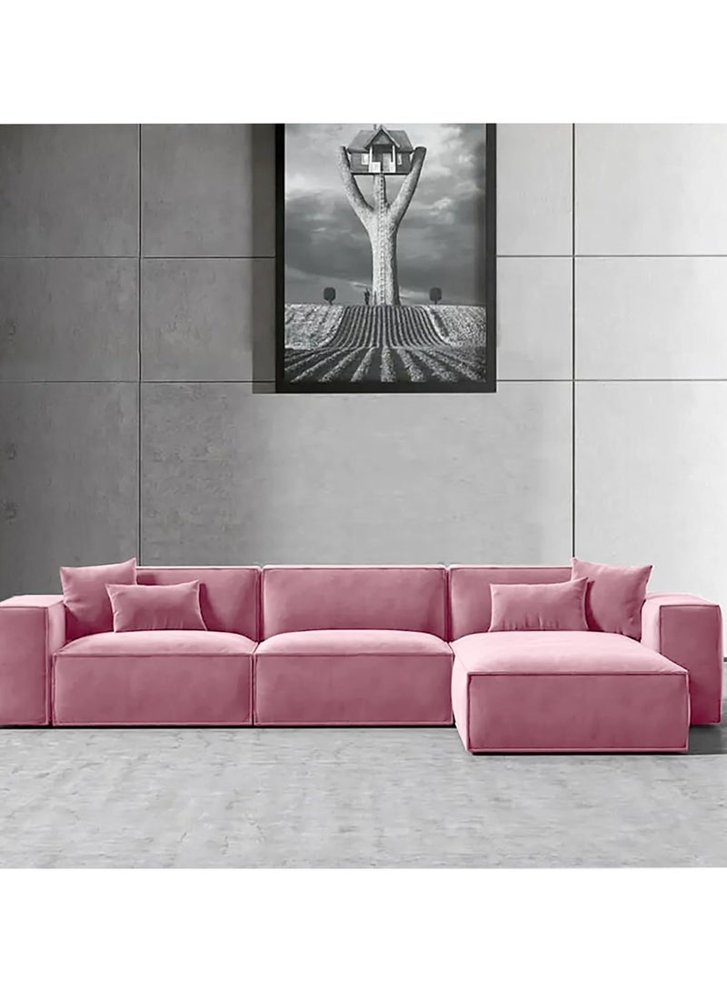 KARNAK Karnak Carol Corner l L-Shaped Luxury Sofa For Living Room Solid Wood Corner Modern Design Couch, Velvet Upholstered Color (Left, Pink)  - Image 1