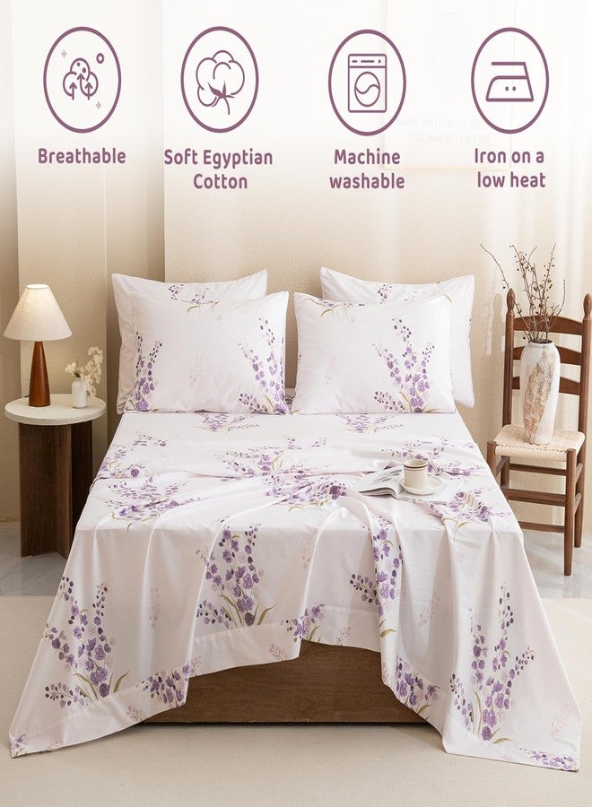 QSH Lavender Floral Bed Sheets Queen Size - 100% Egyptian Cotton Sheets Purple Flower Printed Bedding Sheets Queen Size Bed 4pcs Deep Pockets Bed Sheets - Image 2