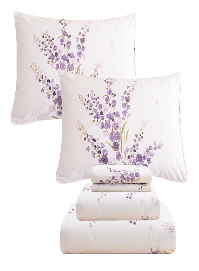 QSH Lavender Floral Bed Sheets Queen Size - 100% Egyptian Cotton Sheets Purple Flower Printed Bedding Sheets Queen Size Bed 4pcs Deep Pockets Bed Sheets - Image 1