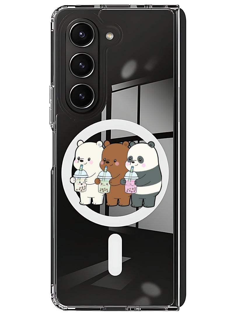 Theodor Magnetic Case for Samsung Galaxy Z Fold 5 Compatible with MagSafe Wireless Charging, Shockproof Phone Bumper Cover 3 Panda Drinking - Image 1