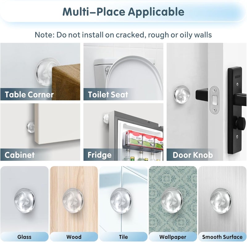 6Pcs Washable Silicone Wall Door Handle Stopper with Strong Adhesive - Clear - Image 4