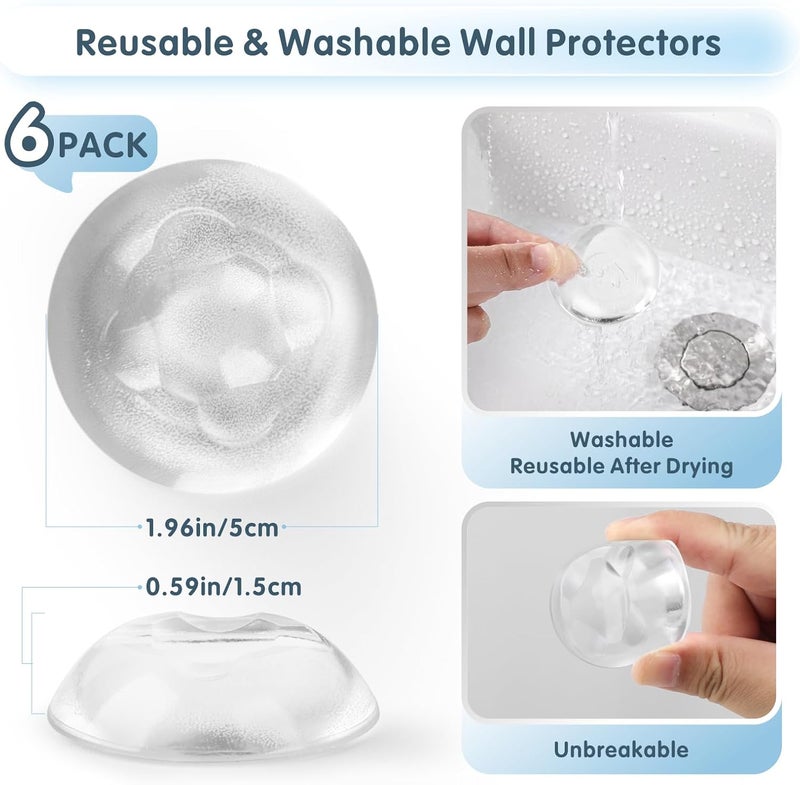 6Pcs Washable Silicone Wall Door Handle Stopper with Strong Adhesive - Clear - Image 2