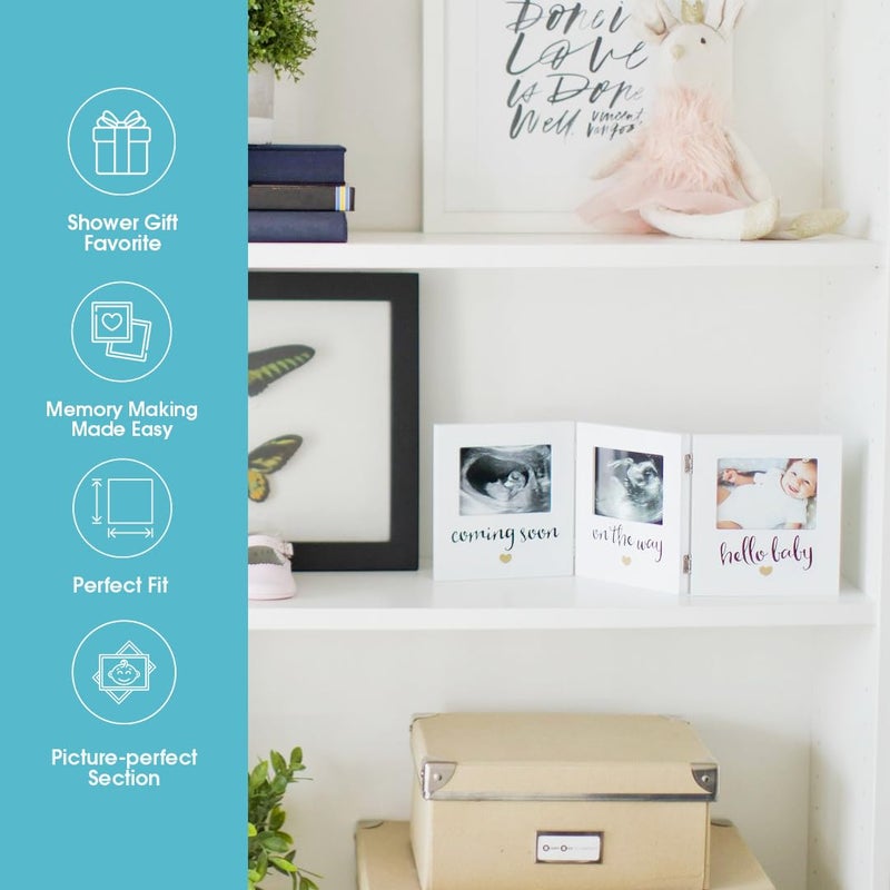 Pearhead Triple Sonogram Keepsake Photo Frame, Gender Neutral Ultrasound Keepsake, Ideal Pregnancy Gift For First Time Moms, Baby Shower and Nursery Decor, 3.5â€x2.5â€ Photo Insert, White - Image 5