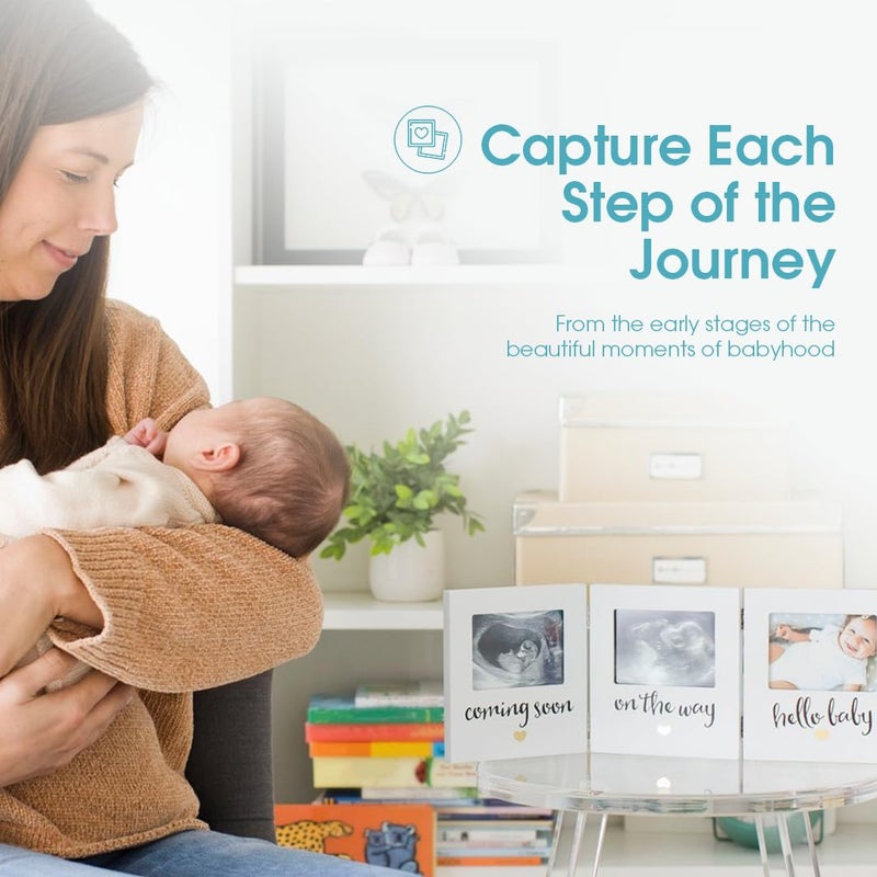 Pearhead Triple Sonogram Keepsake Photo Frame, Gender Neutral Ultrasound Keepsake, Ideal Pregnancy Gift For First Time Moms, Baby Shower and Nursery Decor, 3.5â€x2.5â€ Photo Insert, White - Image 3