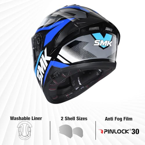 SMK Helmets SMK Typhoon Thorn ISI ECE & DOT Certified Full Face Dual Visor Helmet for Men and Women with Pinlock Fitted Clear Visor and Inner Sun Visor ( Black - GL251 - XL ) - Image 2