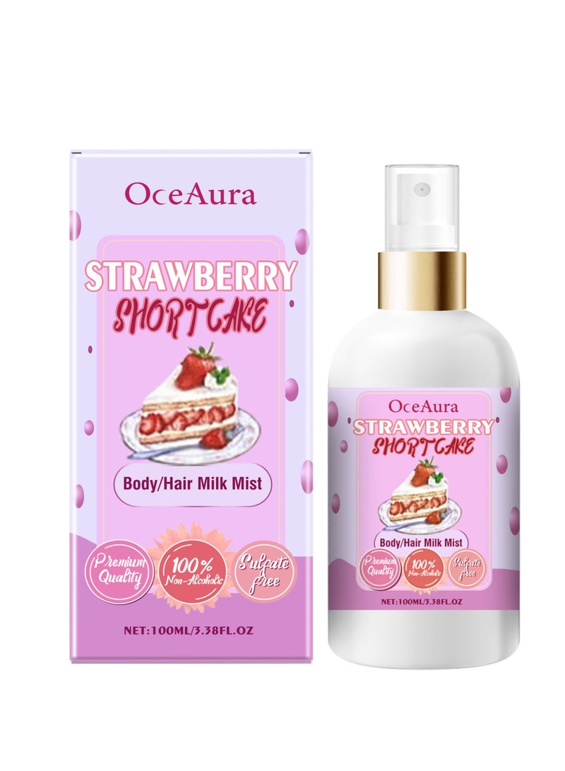 OceAura Sweet Body & Hair Milk Mist Fragrance Body Spray  - STRAWBERRY SHORTCAKE 100ML - Image 1