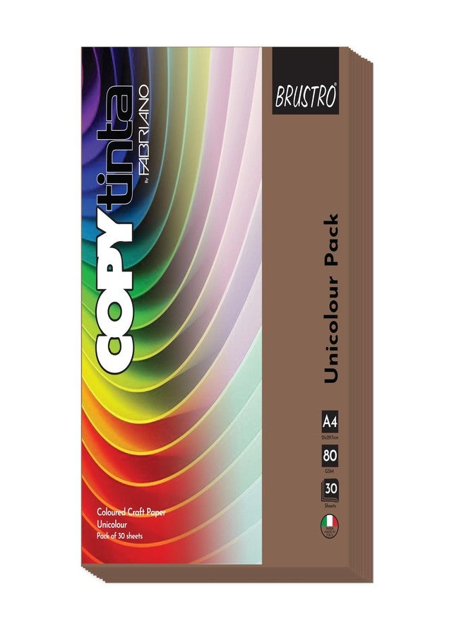 BRUSTRO Copytinta Coloured Craft Paper A4 Size 80 GSM Brown Shade (Marrone), 60 Sheets Pack | Double Side Colored, Ideal for Origami, Scrapbooking, Making Card, DIY Art & Craft. - Image 1