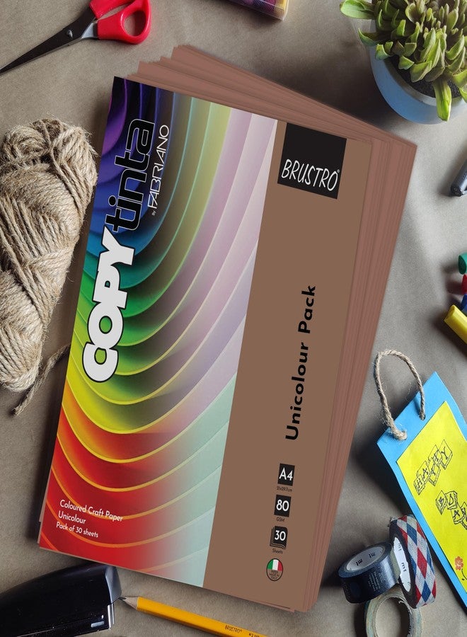 BRUSTRO Copytinta Coloured Craft Paper A4 Size 80 GSM Brown Shade (Marrone), 60 Sheets Pack | Double Side Colored, Ideal for Origami, Scrapbooking, Making Card, DIY Art & Craft. - Image 2