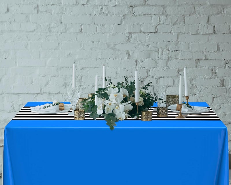 Oudain 6 Pcs Striped Tablecloth 108 x 54 Inch Disposable Plastic Table Cloth Waterproof Tablecloth Rectangle Table Cover for Birthday Wedding Bridal Party Supplies (Black White Dark Blue) - Image 5