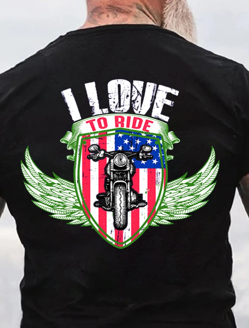 Foreign Trade Cross-border European and American Code plus size I LOVE TO RIDE Letter Printing Men's Cotton Summer T-Shirt - Image 3