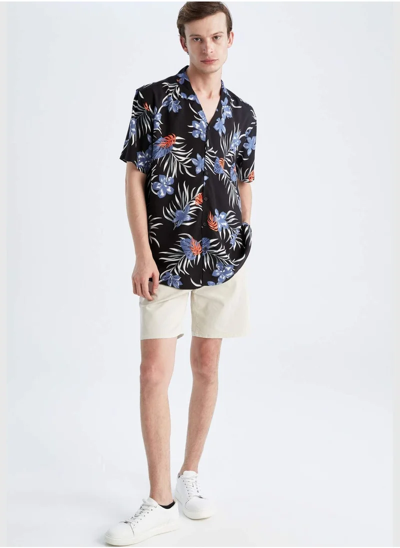 DeFacto Regular Fit Short Sleeve Floral Print Viscose Shirt