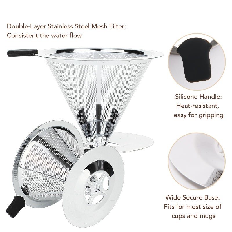 MEET GREAT Premium Pour Over Coffee Dripper with Reusable Stainless Steel Filter â€“ Portable, Easy Clean Coffee Maker for Single Cup Brewing â€“ Ideal for Home, Office, Camping - Image 4