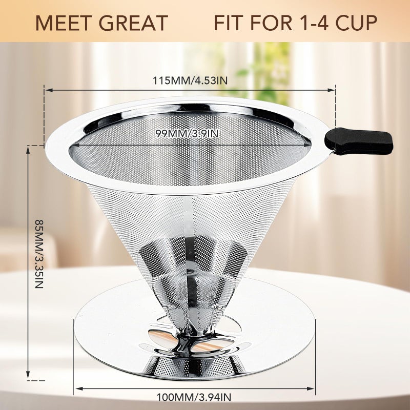 MEET GREAT Premium Pour Over Coffee Dripper with Reusable Stainless Steel Filter â€“ Portable, Easy Clean Coffee Maker for Single Cup Brewing â€“ Ideal for Home, Office, Camping - Image 2