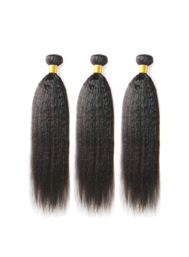 DAIMER Kinky Straight Human Hair 3 Bundles 100G/Pcs Yaki Straight Bundles Human Hair Unprocessed Brazilian Virgin Human Hair Extensions Double Weft Bundles Sew In Hair Weave Natural Black 16 18 20Inch - Image 1