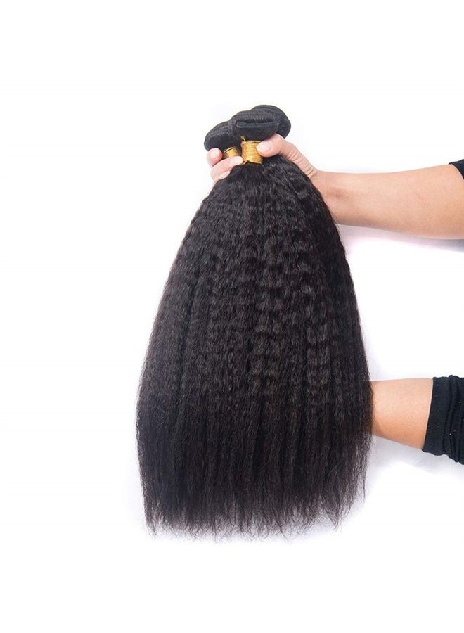DAIMER Kinky Straight Human Hair 3 Bundles 100G/Pcs Yaki Straight Bundles Human Hair Unprocessed Brazilian Virgin Human Hair Extensions Double Weft Bundles Sew In Hair Weave Natural Black 16 18 20Inch - Image 2