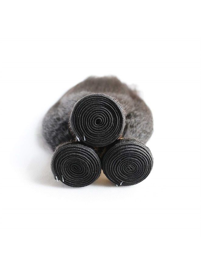 DAIMER Kinky Straight Human Hair 3 Bundles 100G/Pcs Yaki Straight Bundles Human Hair Unprocessed Brazilian Virgin Human Hair Extensions Double Weft Bundles Sew In Hair Weave Natural Black 16 18 20Inch - Image 5