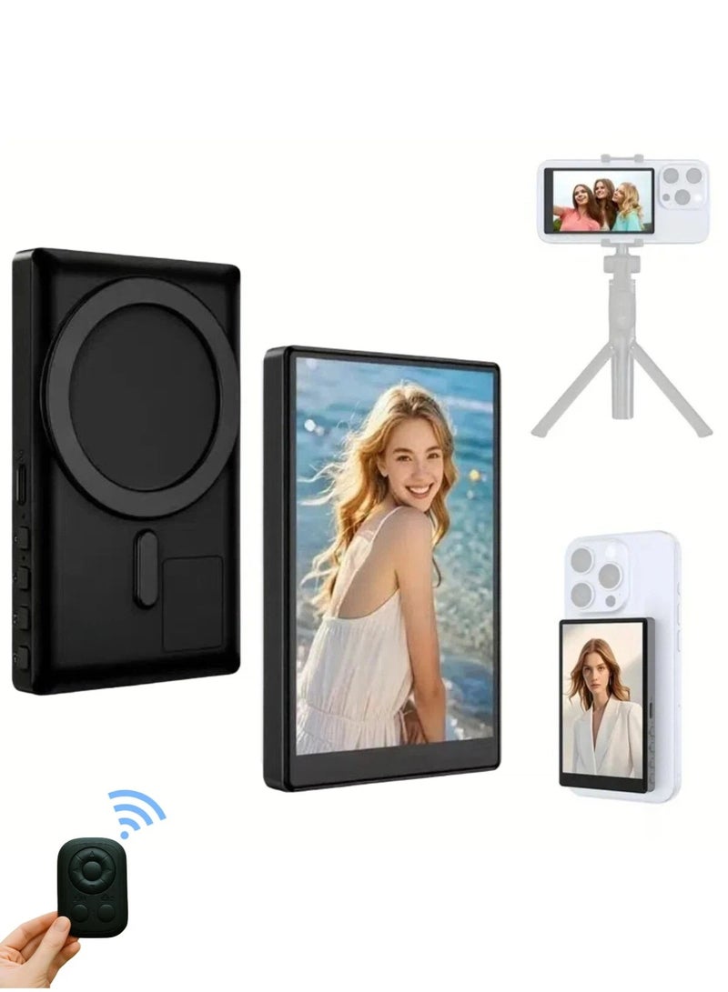  أورا سيليكت شاشة سيلفي مرآة | شاشة سيلفي للفيديو بلوغ | شاشة سيلفي مغناطيسية | شاشة كاميرا خلفية متوافقة مع هواتف iPhone و Android | اتصال لاسلكي | جهاز تحكم عن بعد عبر البلوتوث | زمن استجابة منخفض - Image 1