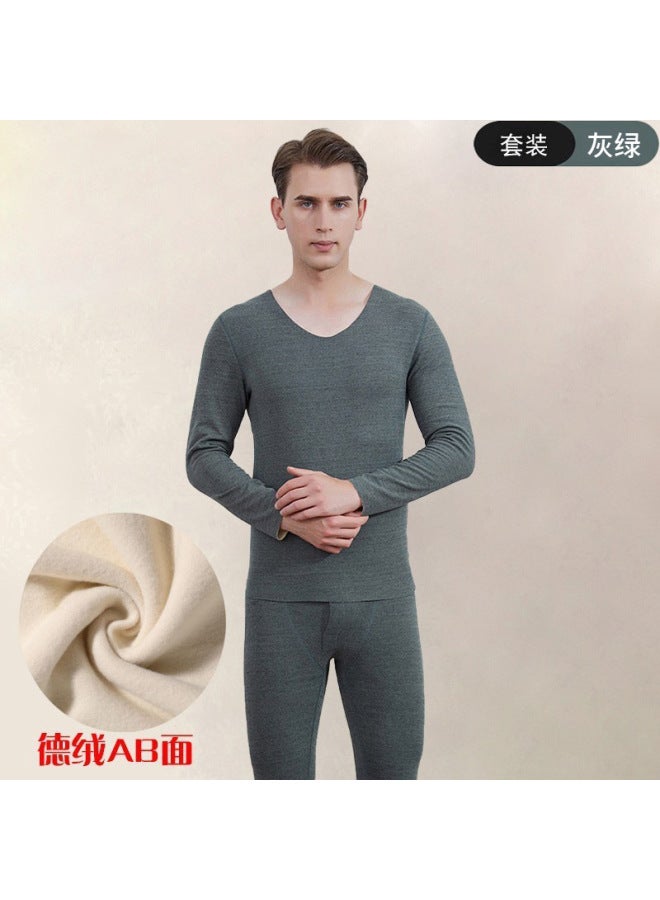 Gold Velvet Velvet Thermal Underwear Suit Men's Autumn And Winter Fleece-lined Silk Silk Round Neck Autumn Clothes Women's Autumn Pants