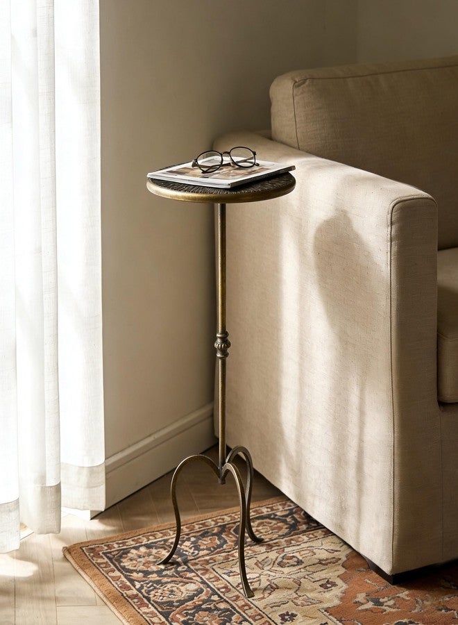 طاولة جانبية معدنية من ريمينا، طاولة قهوة على طراز مارتيني، طاولة عتيقة صغيرة مستديرة مقاس 23 بوصة لغرفة المعيشة أو غرفة النوم. - Image 2