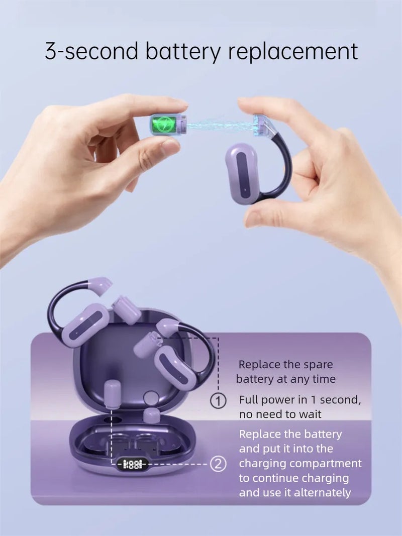 2026 New Open-Ear Wireless Headphones with Replaceable Batteries, Noise Canceling Bluetooth Earbuds, Ultra-Long Battery Life, Comfortable for All-Day Wear, Ideal for Workouts & Daily Use - Image 2