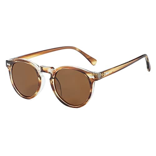 Gleyemor Kids Polarized Cute Round Sunglasses for Kids Girls Boys Age 3-8 (Amber Stripe Frame/Brown Lens) - Image 1