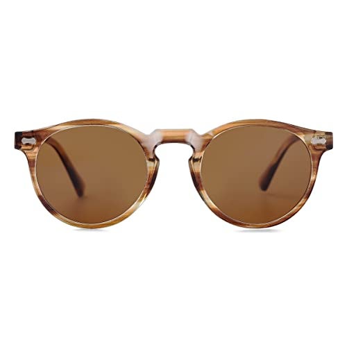 Gleyemor Kids Polarized Cute Round Sunglasses for Kids Girls Boys Age 3-8 (Amber Stripe Frame/Brown Lens) - Image 3