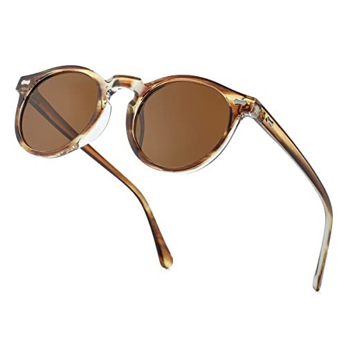 Gleyemor Kids Polarized Cute Round Sunglasses for Kids Girls Boys Age 3-8 (Amber Stripe Frame/Brown Lens) - Image 4