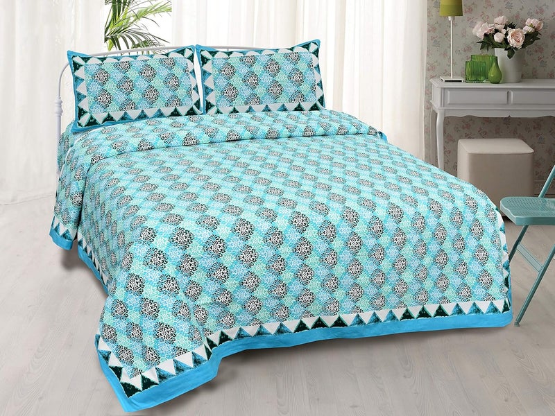 EasyGoods 240 TC Cotton Bedsheet for Double Bed Floral BlueEthnic24 Bedsheet King Size Bed CottonKing Size BedsheetDouble Bedsheet with 2 Pillow Covers 90x108 InchHandcrafted Bed Sheets - Image 2