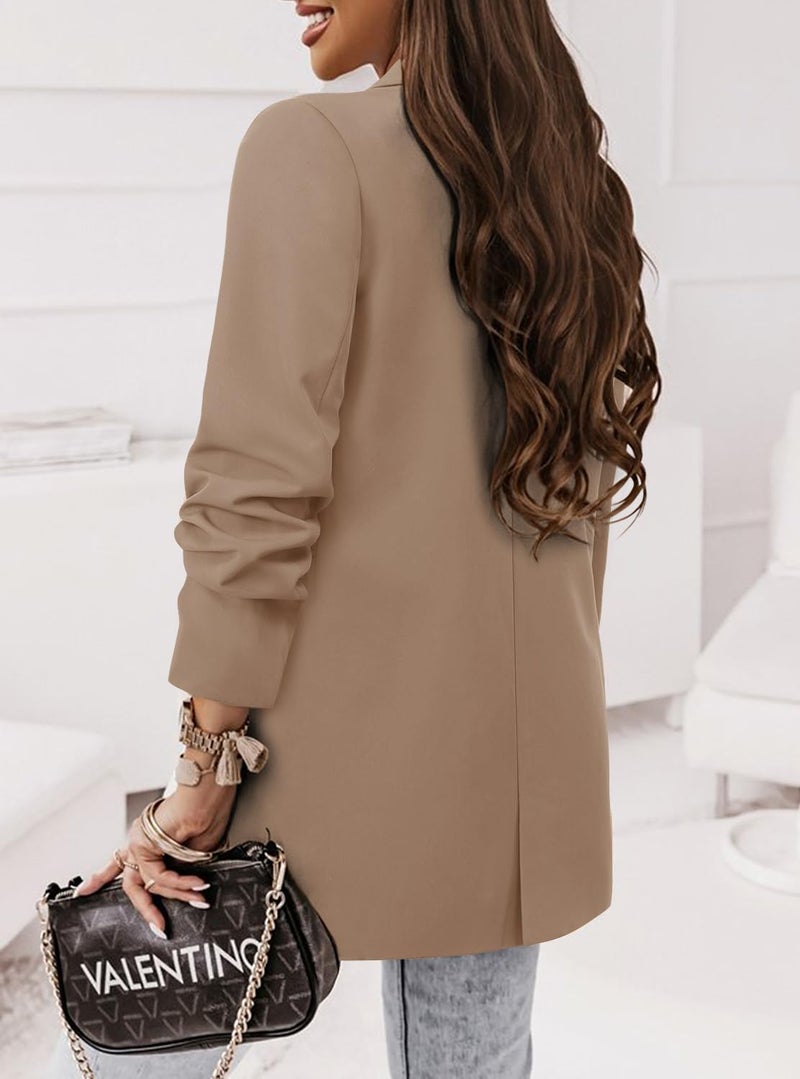 CRAZY GRID Women Business Casual Blazer Jacket Fashion Work Professional Suit Jacket Ladies Dressy Buttons Formal Office Blazer L Khaki - Image 5
