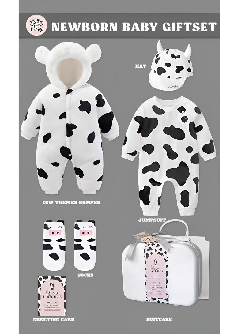 Newborn Baby Giftset with Jumpsuit and Romper in Cow Theme for Boys and Girls - Image 2
