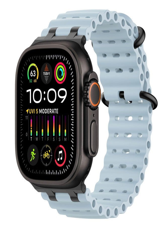 MoKo Ocean Band Compatible with Apple Watch Ultra 3/2/1 49mm, S11/S10 46mm, 9/8/7 45mm, SE3/SE2/SE/6/5/4 44mm, 3/2/1 42mm, Breathable Silicone Sport Strap, Black/Ice Blue, Normal, Modern - Image 1