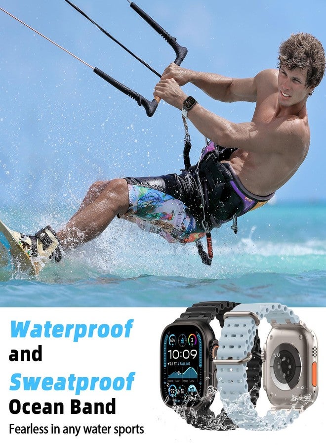 MoKo Ocean Band Compatible with Apple Watch Ultra 3/2/1 49mm, S11/S10 46mm, 9/8/7 45mm, SE3/SE2/SE/6/5/4 44mm, 3/2/1 42mm, Breathable Silicone Sport Strap, Black/Ice Blue, Normal, Modern - Image 5