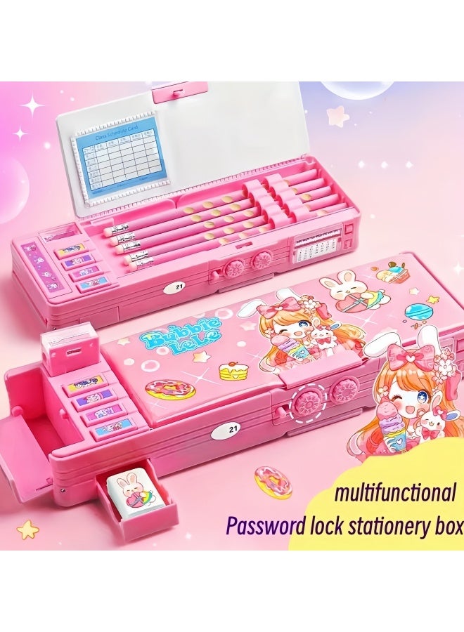 A Pink Pencil Case That Can be Unlocked with Passwords - a Must-Have for Convenient Carrying Office and Reading, the First Choice for Gifts for Young Girls at Home and School Supplies  - Image 2