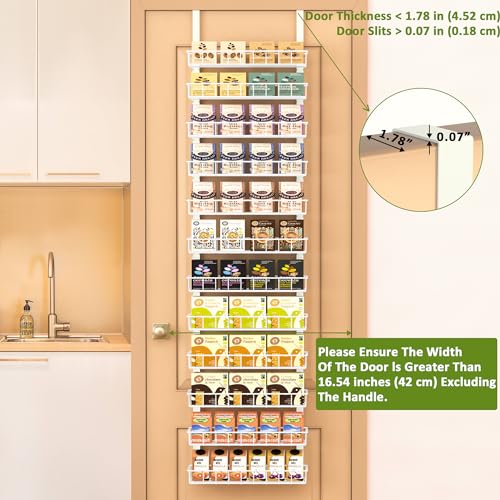 Churboro Over the Door Pantry Organizer Rack with 12 Adjustable Baskets, 12 Tiers Dual-use Spice Rack- Hanging or Wall Mount Spice Rack, Pantry Door Organizer, White - Image 3