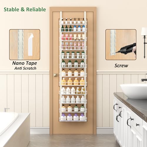 Churboro Over the Door Pantry Organizer Rack with 12 Adjustable Baskets, 12 Tiers Dual-use Spice Rack- Hanging or Wall Mount Spice Rack, Pantry Door Organizer, White - Image 5